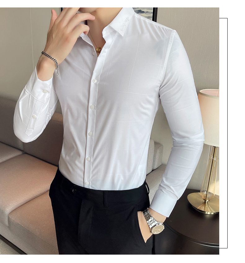 Long Sleeves Formal Slim Fit Shirt Top for Adult Men Sustainable and Solid Color