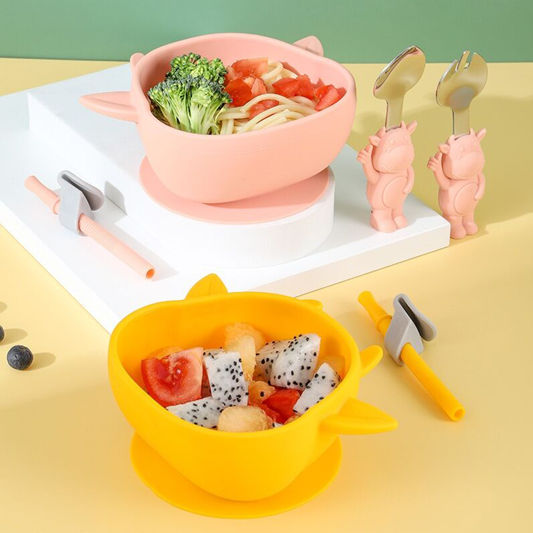 Imp Shape Reusable Silicone Baby Feeding Set Non Slip Bpa Free Bowl Customized