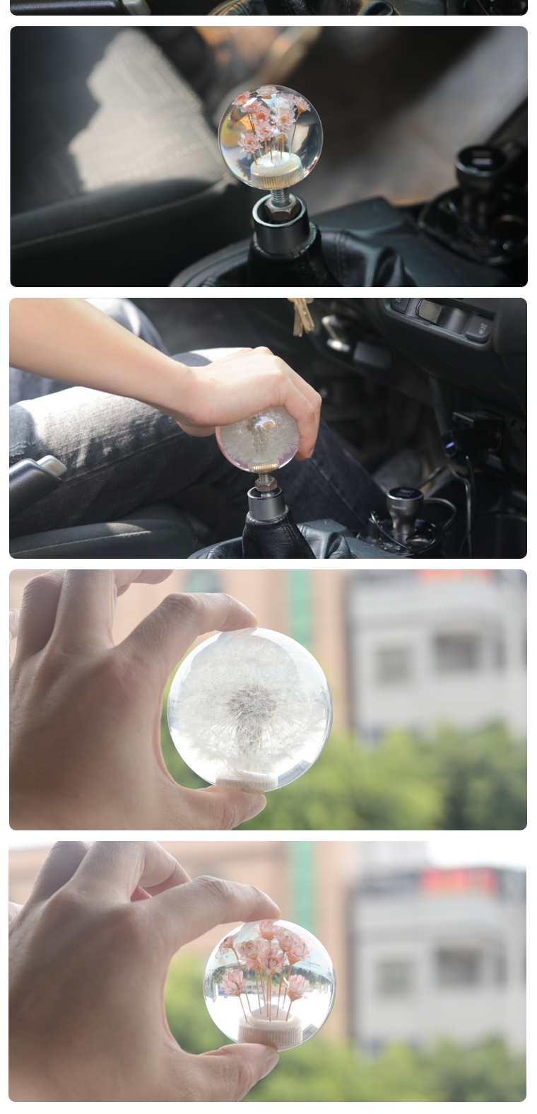 Custom circular gear Knob Embedded Universal Racing Crystal Ball Dandelion real Flower Shift Knob