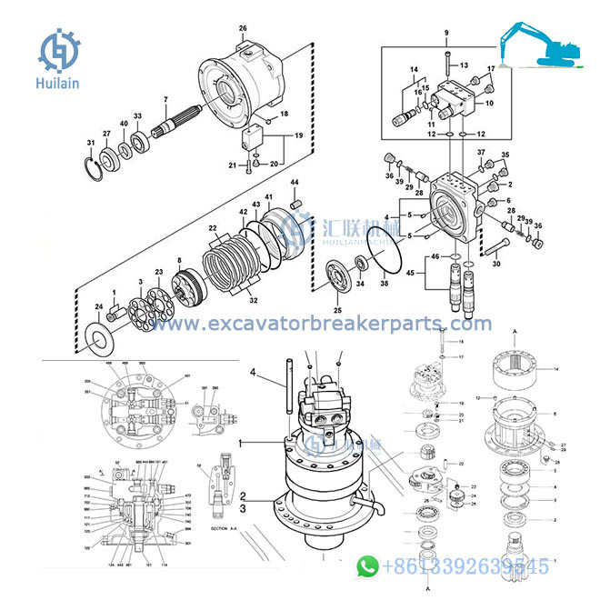 KYB MSG-44P Hydraulic Motor Takeuchi TB80 Excavator Swing Device Slewing Motor
