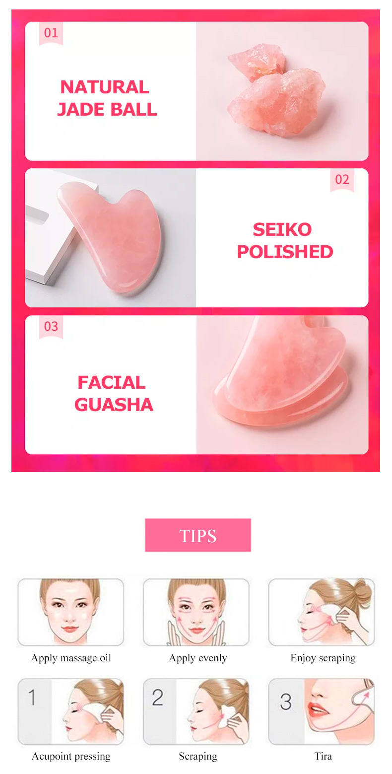 Heart Shaped Scraping Massage Tool Rose Quartz Pink Jade Stone