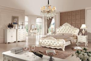 China Guangzhou french white leather queen size bed loft bed 6028 wholesale