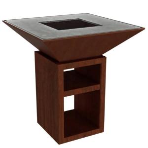 China Outdoor Kitchen Tall Base Square Corten Steel Wood Burning Fire Pit Grill wholesale