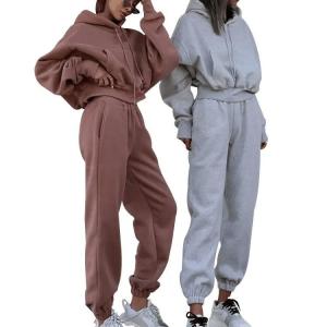 China Autumn Winter Jogger Jumper Gym Workout Women Fall 2 Piece Set Crop Top Oversize Hoodie Tracksuits wholesale