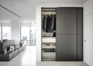 China Custom Modern Grey Wardrobe Bespoke PET Closet with Shoe Rack wholesale