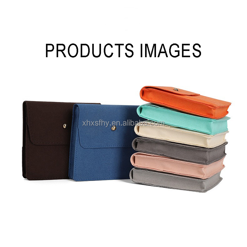 Custom Logo Jewelry Necklace Gift Bags Snap Button Microfiber Jewelry Pouch Jewelry Packaging Storage Bag