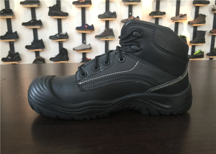 Calfskin Leather Industrial Work Shoes , Black Steel Toe Shoes For Men
