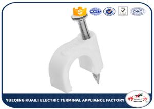 China Plastic Material 7mm White Circle Square Cable Fixing Clips With 304 Steel Nails wholesale