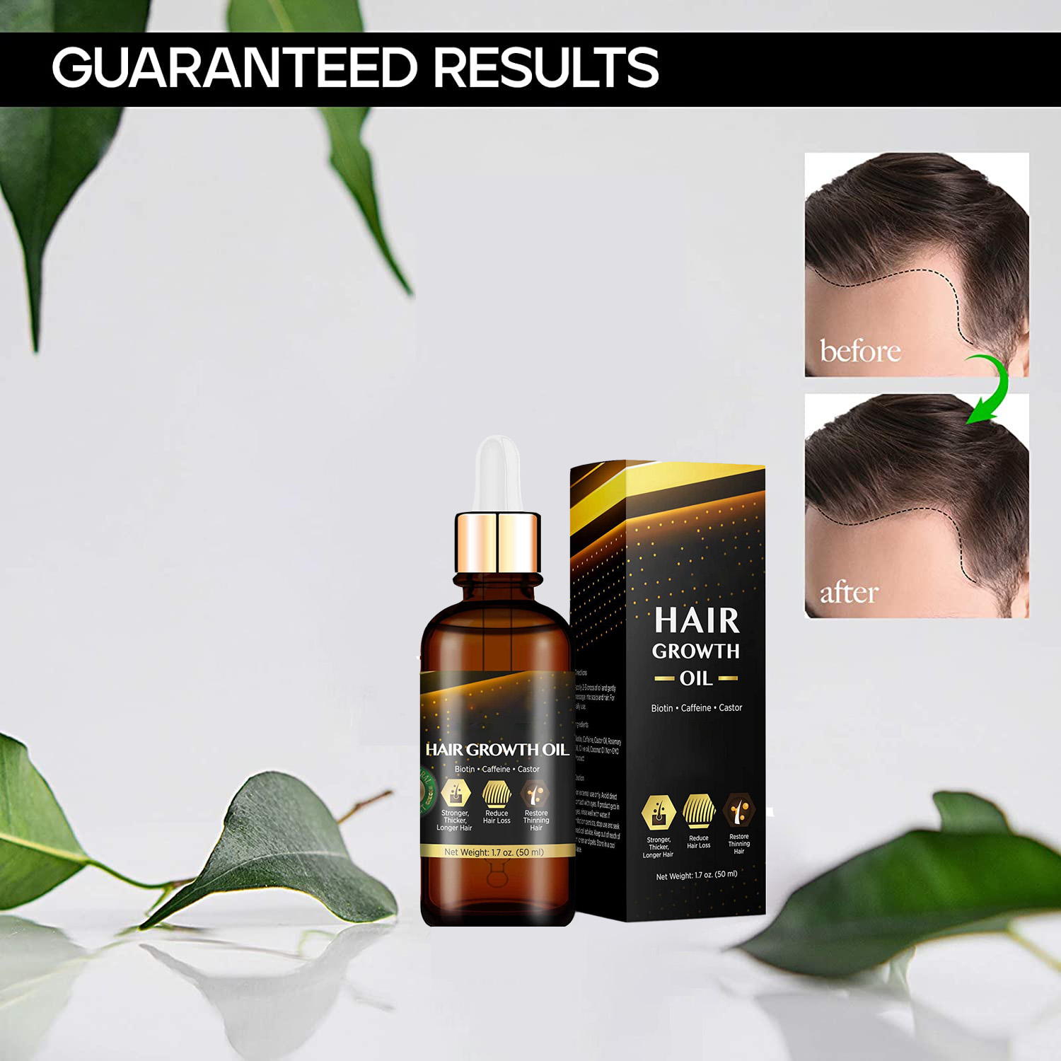 Private Labe Hair Growth Oil With Caffeine, Biotin For Stronger, Thicker, Longer