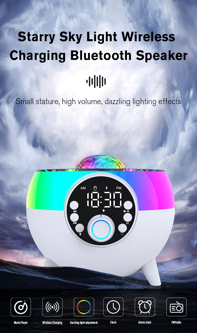 14W Bluetooth Speaker with Colorful LED Light and 2" Tweeter Size Wireless Charging