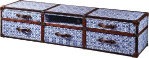 China Antique Porcelain Leather TV Stand Furniture 5 Drawers Vintage Blue And White Color wholesale