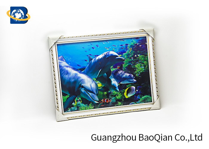 High Definition 3D Lenticular Dolphin Pictures With White PS Frame / Logo