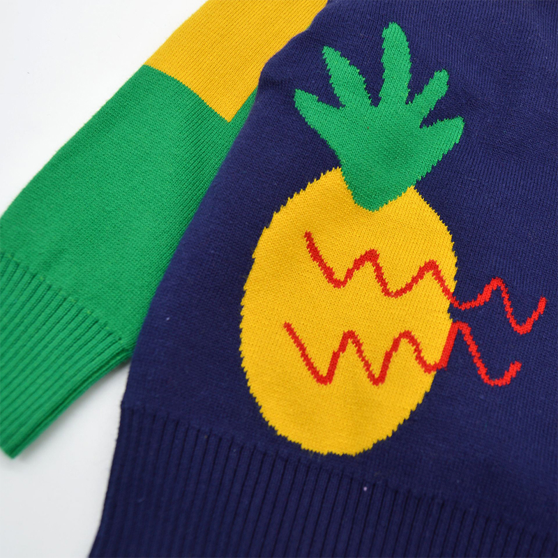 Pineapple Pattern Bespoke Sweaters Turn Down Collar Children Autumn Pullover