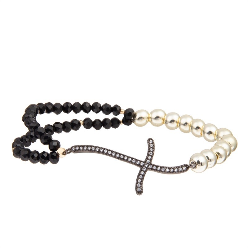 Yellow Plastic Bar Handmade Beaded Bracelets Elastic With Silver Glass Beads