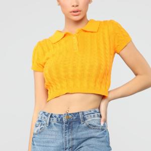 China Lapel Single Breasted Womens Cropped Polo Shirt Short Sleeve wholesale