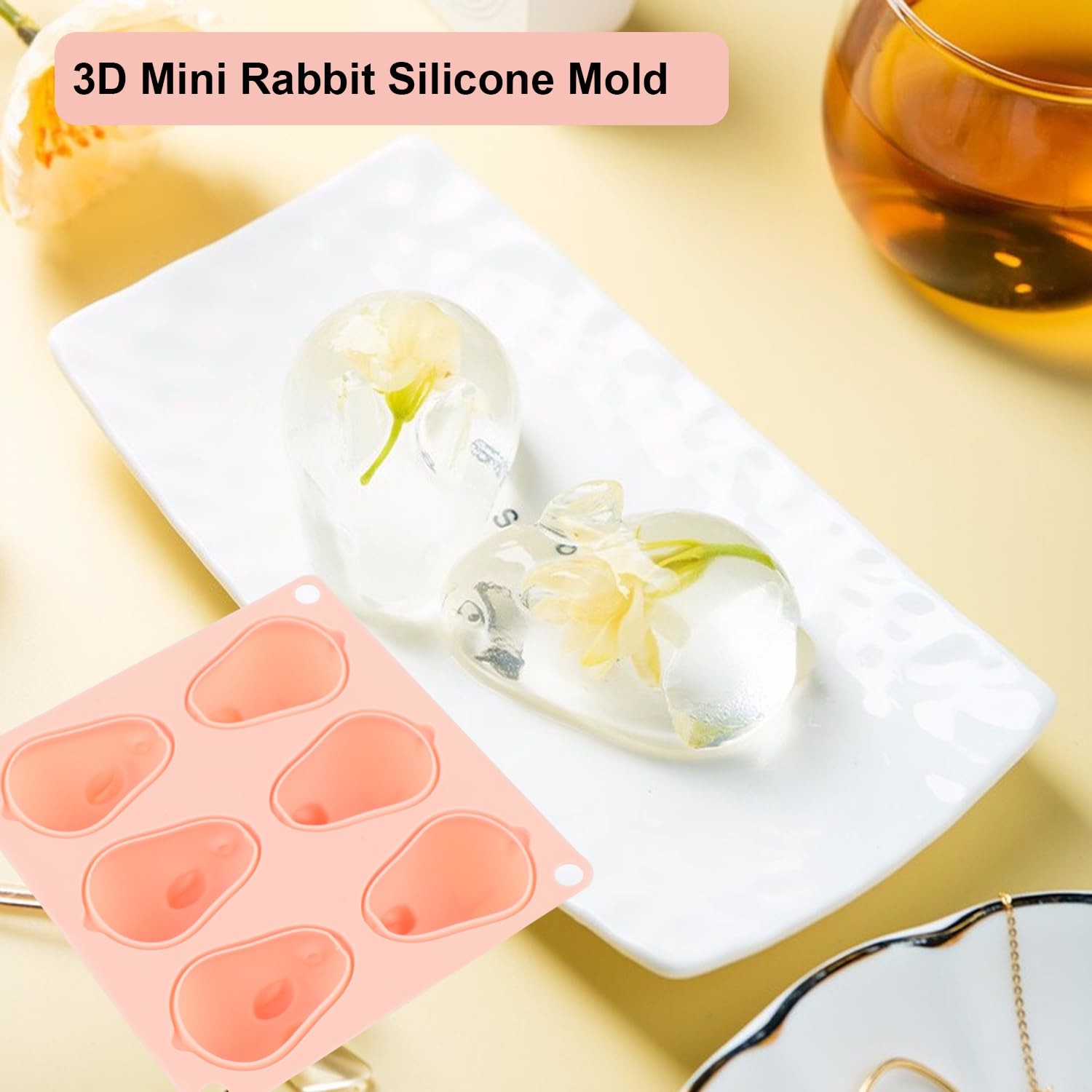 3D Mini Silicone Baking Mold For Mousse Cake Fondant Soap Ice Cream Chocolate Candy Rabbit Molds 6 Cavitity