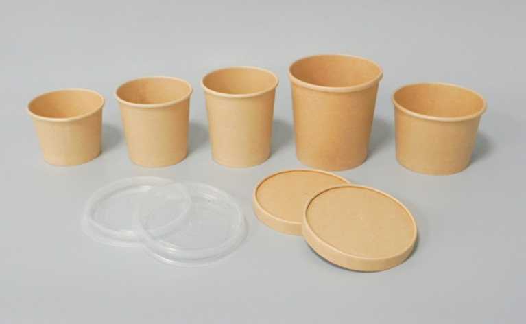 Food Grade Disposable Kraft Paper Soup Bowls Biodegradable With Lids