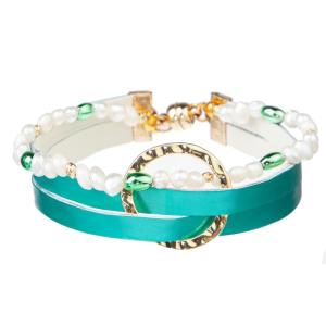 China Vintage Aquamarine Blue Handmade Leather Bracelet Geometric For Party wholesale