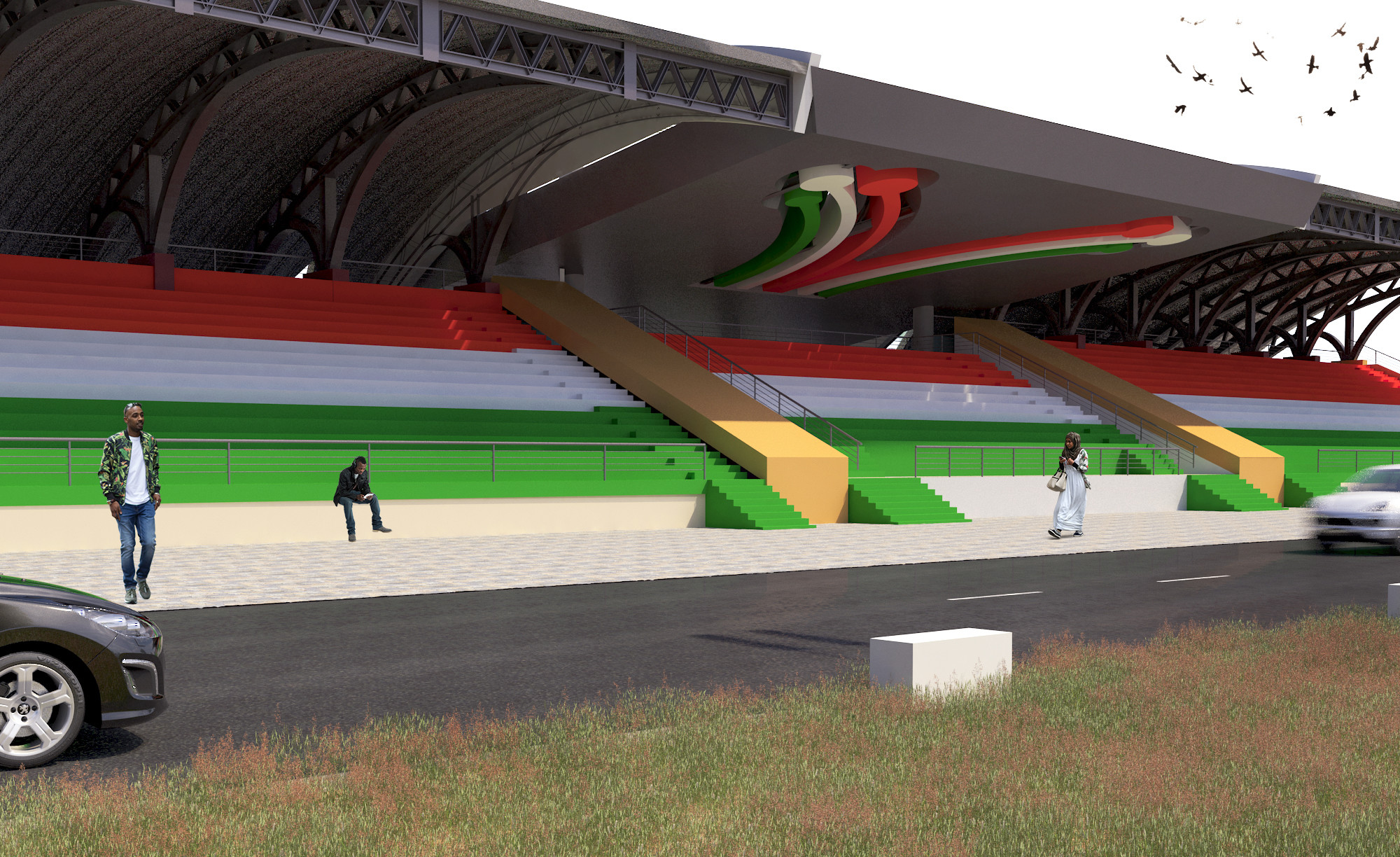 Stadium Roof Light Steel Structure , Customized Prefabricated Steel Buildings