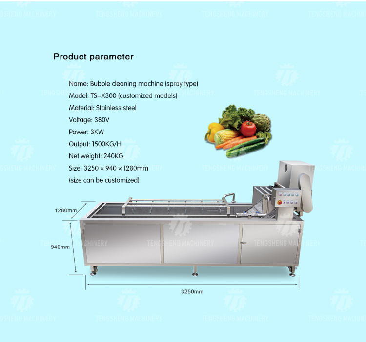 240KG Fruit Bubble High Pressure Spray Washing Machine 1500KG/H Multifunction