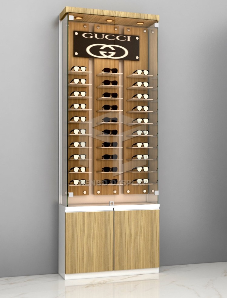 ODM Sunglass Display Case Wall Cabinet With 8mm Thick Solid Wood