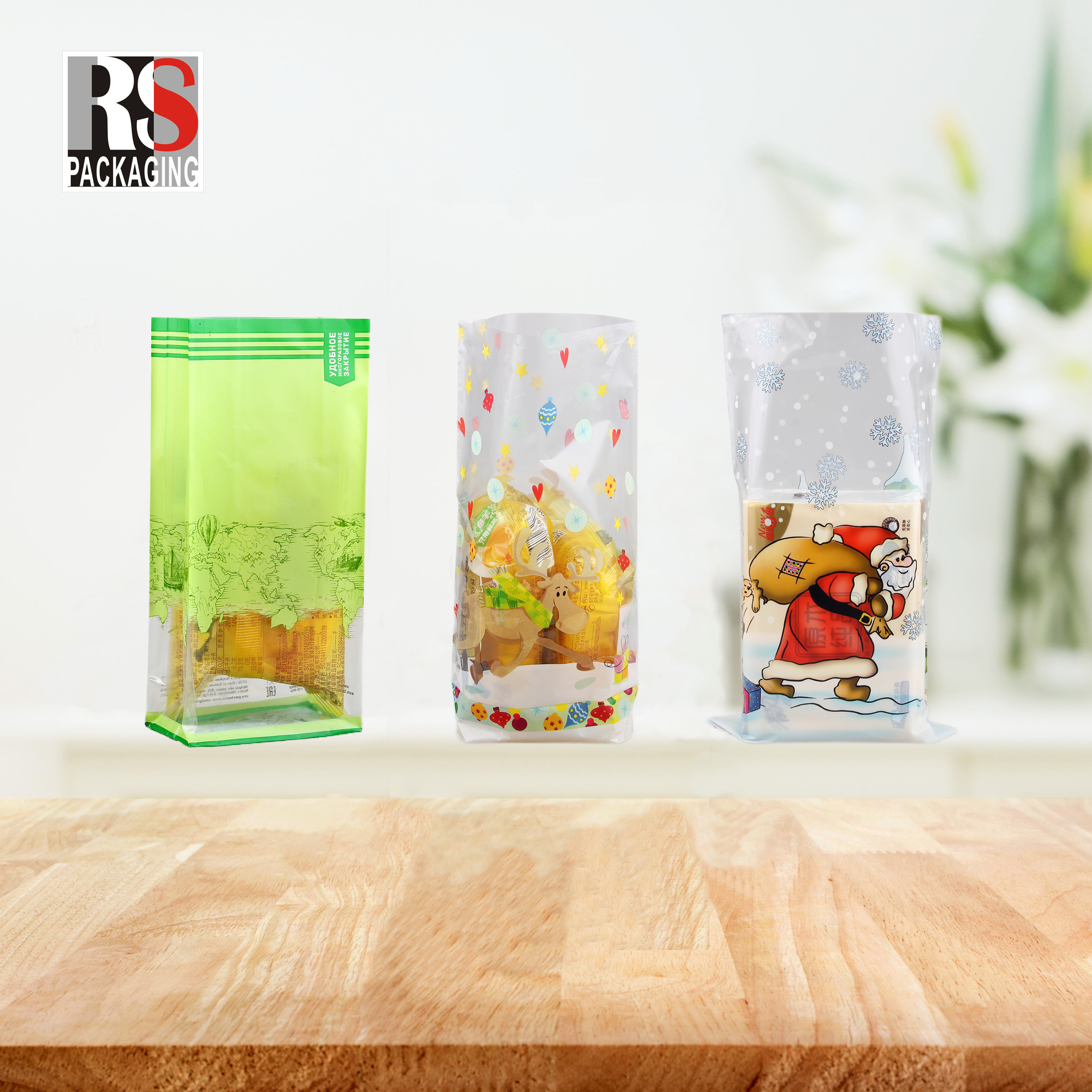 12x8x25cm Plastic Square Bottom Food Bag For Popcorn In Clear Or Customized Colors