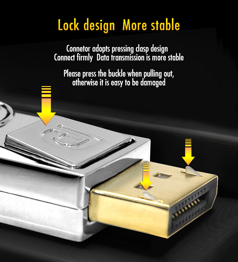 Gold Plated Connector Zinc Alloy Dp 1.4 Male To Male Support Ethernet 8K 60Hz 4K 120Hz Displayport Cable