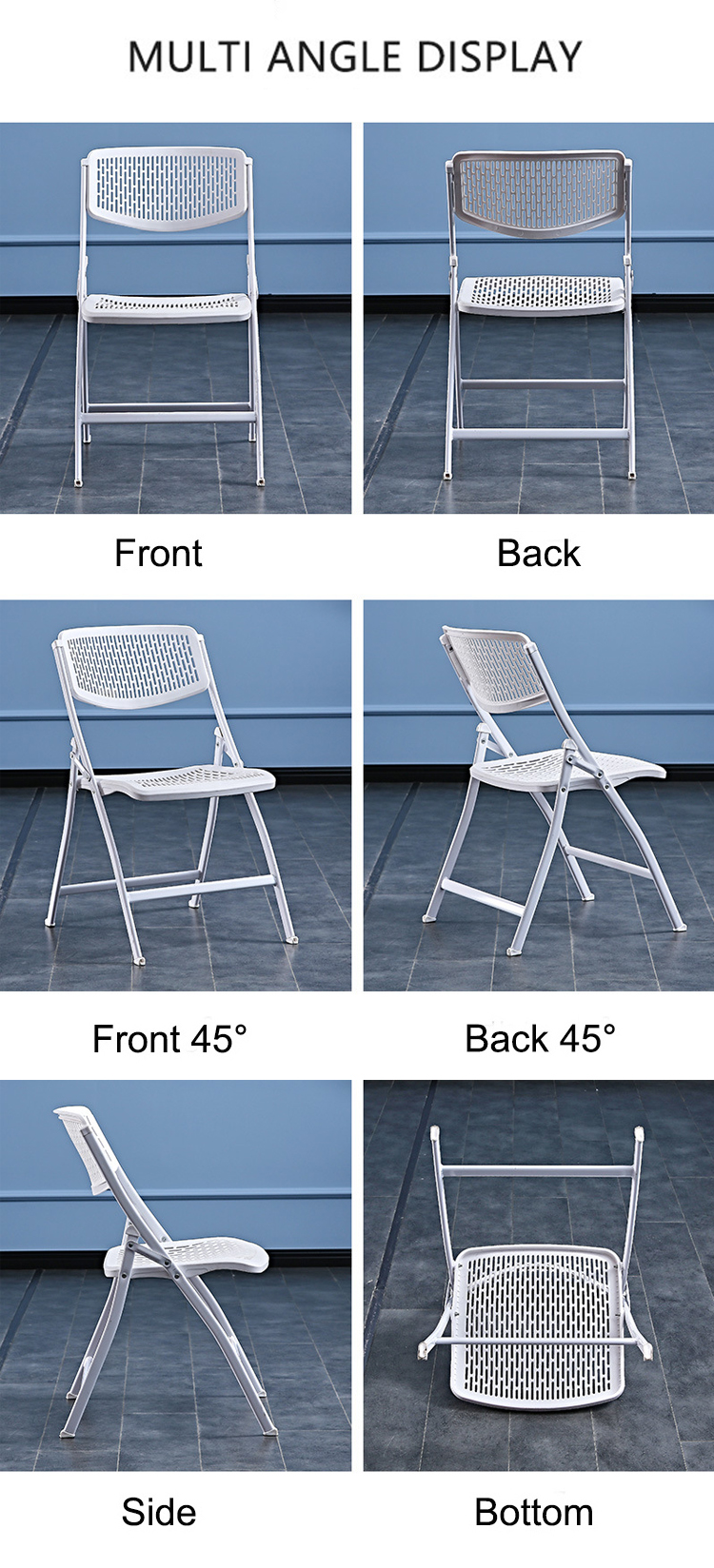 Outdoor Banquet Events Plastic Metal Foldable White Black Dining Chair for Wedding Hotel