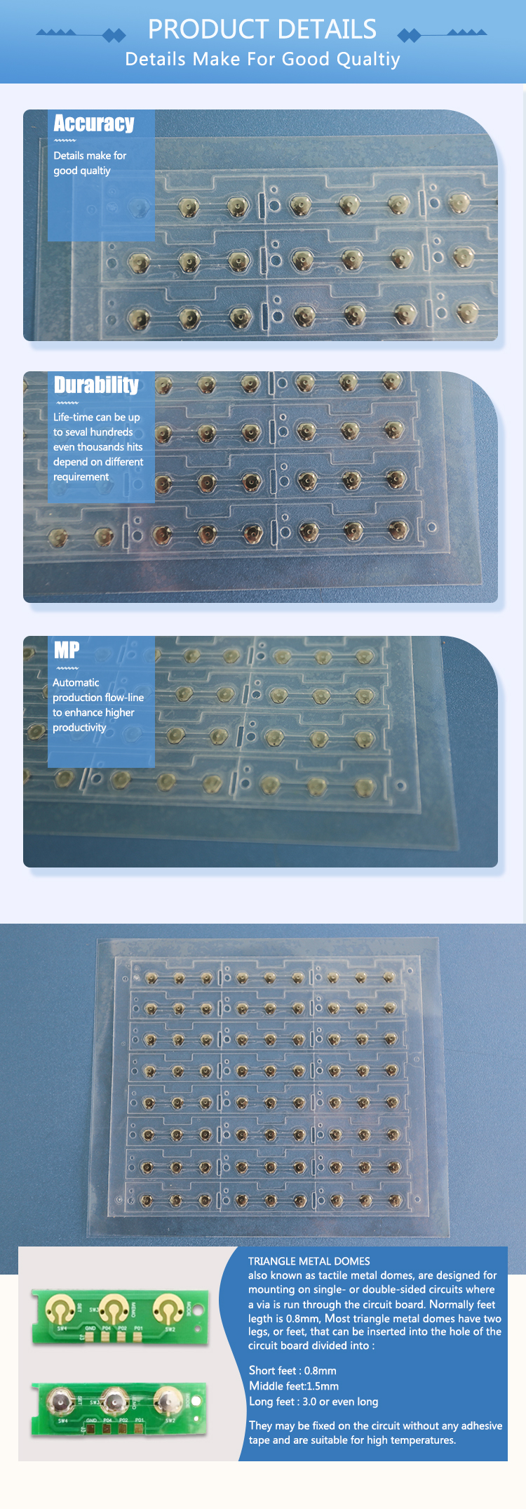 SUS301 OEM Metal Dome Arrays For Non Contact Infrared Forehead Thermometer