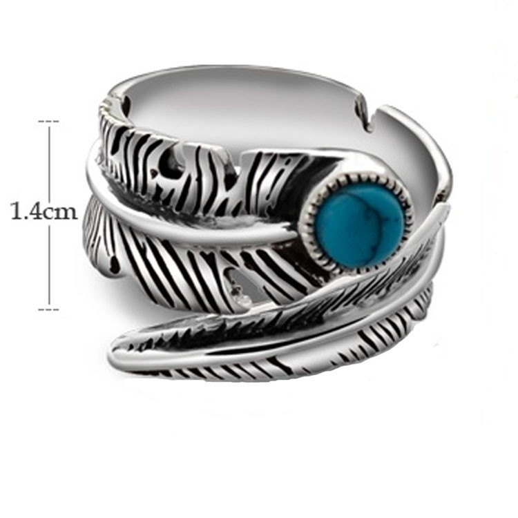 Turquoise Adjustable Tribal Feather Ring 925 Sterling Silver Band Ring (024952)