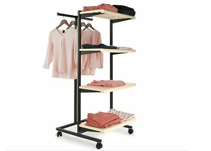 Multifunction Light Weight 4 Wheels Clothing Display Rack / Clothing Store Racks And Shelves