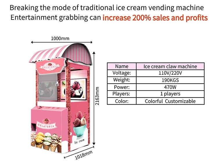 Hardware Material Refrigerated Vending Machine / Ice Cream Claw Machine