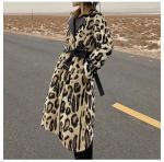 Long Faux Fur Leopard Trench Coat Trimmed Fur for Women in Winter Fur Long Line