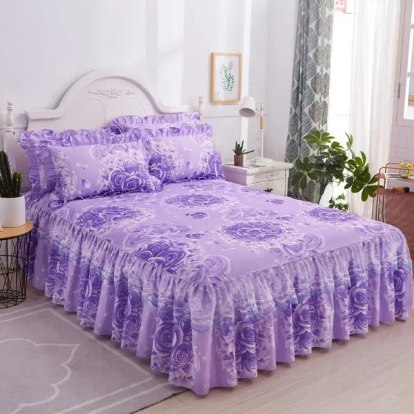 Hotel Style Double Lace Bed Sheets with Bed Skirt Duvet Cover Waterproof Bedding Set