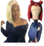 18'' 100% Brazilian Unprocessed Human Hair Straight Bob Wig 613 Blonde Color