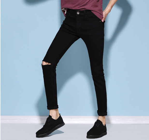 Breathable Mid Waist Men Pants Mens Skinny Jeans With Zippers