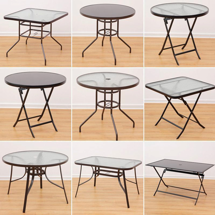 Balcony Garden Leisure Furniture Metal Tempered Glass Square Round Coffee Dining Table