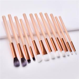 China Wood Handle Eye Shadow Makeup Brush Set 12pcs Black Rose Gold Pink wholesale