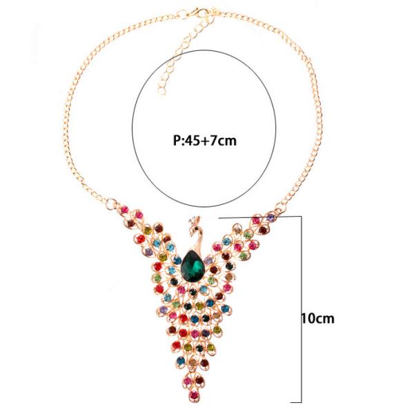 European-American vintage full diamond exaggerated exquisite peacock necklace zinc alloy