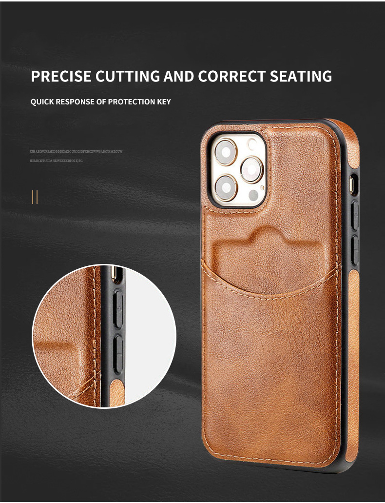 iPhone 15 Pro Max PU Leather Back Cover Card Slot Holder Slim Vintage Mobile Phone Case