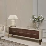 Burl 18in Cabinet Console Table TV 180cm Wooden For Living Room