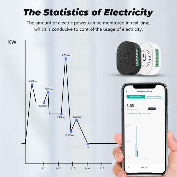 SMATRUL 16A Smart Power Monitor Breaker Tuya WiFi & RF433 Wireless Switch Mini 2-Way ModuleTimer Work with Google Home & Alexa