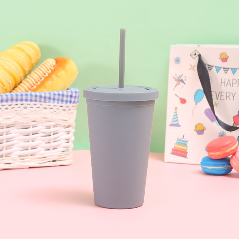 Fashion Candy Color 450ml Water Bottle Insulated Double Wall Plastic Water Bottle With Straw For Milk Lightweight Customized Color And Logo
