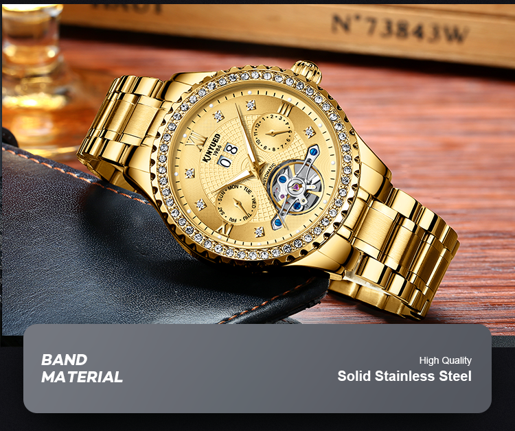 KINYUED Luxury Brand Watches Chronograph Men Sports Stainless Steel Waterproof Mechanical Watch