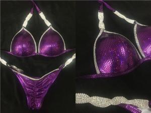 China Purple Color NPC Bikini Competition Suits Customized Size Fit Hips 34&quot; - 37&quot; wholesale