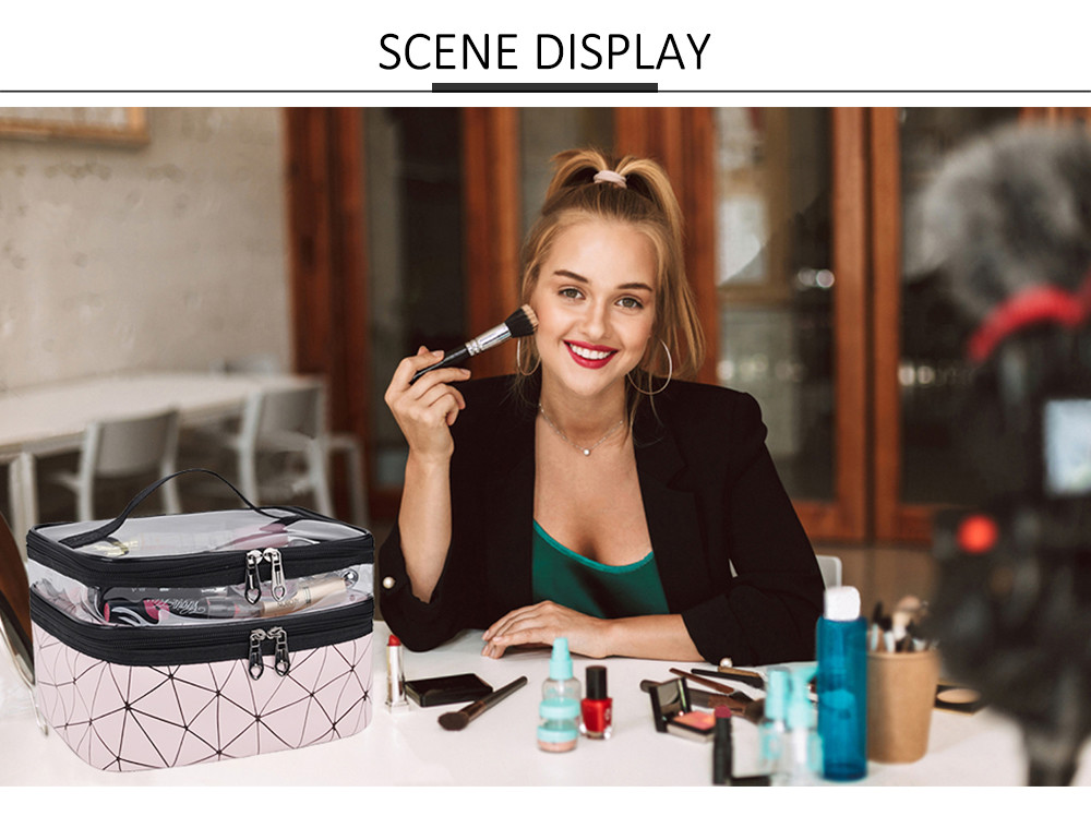 Multifunction Double Layer PU Leather Travel Cosmetic Bags