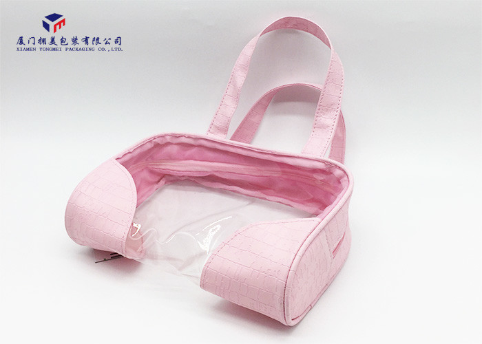 Fashion Pink Color Lady Hand Clear Cosmetic Bag 13cm Height Soft PVC Window