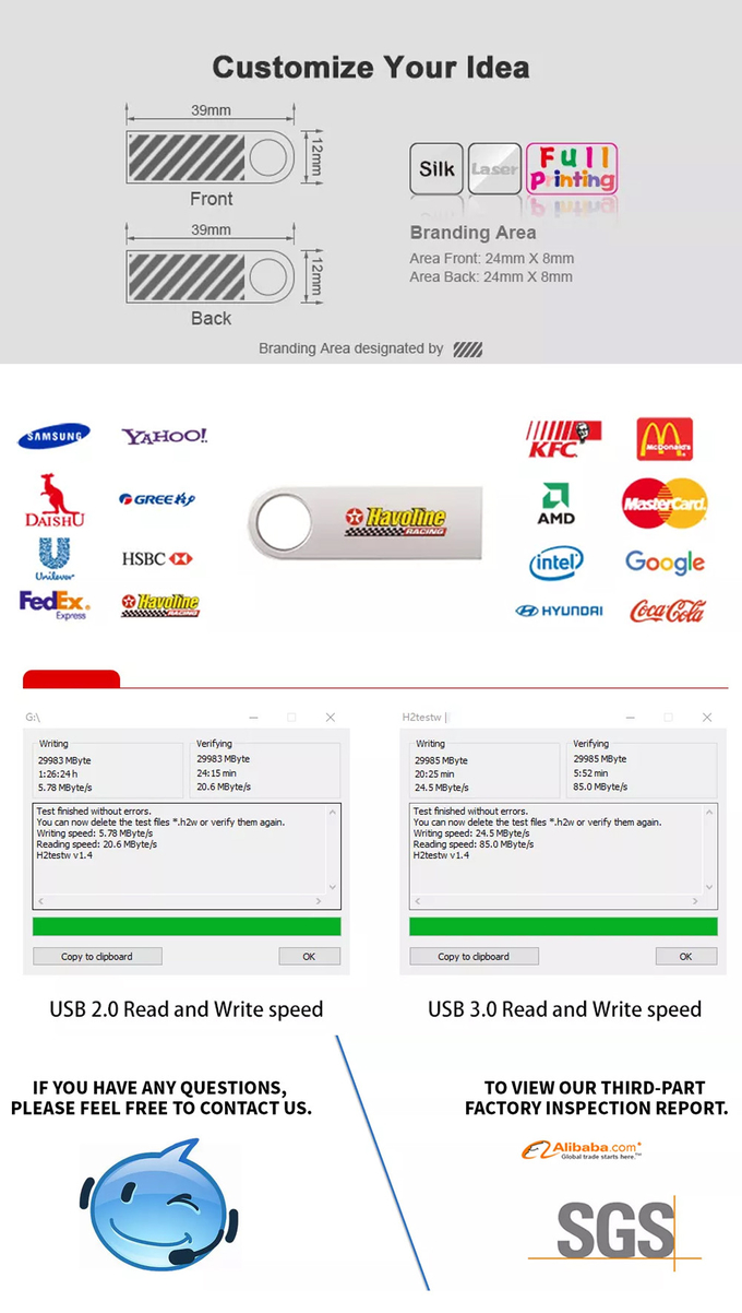 16gb 32gb 64gb Custom USB Stick , USB Flash Drive With Logo