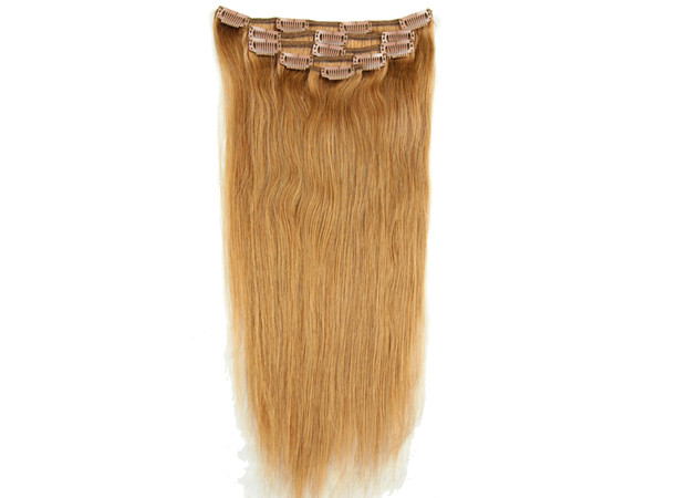 Dual Weft Virgin Clip In Hair Extensions / Straight Remy Human Hair Clip In