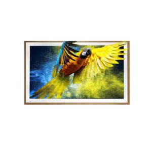 China 32 Inch Wall Hanging LCD Advertising Screen Brown Color Wooden Frame 350 Nits Brightness wholesale